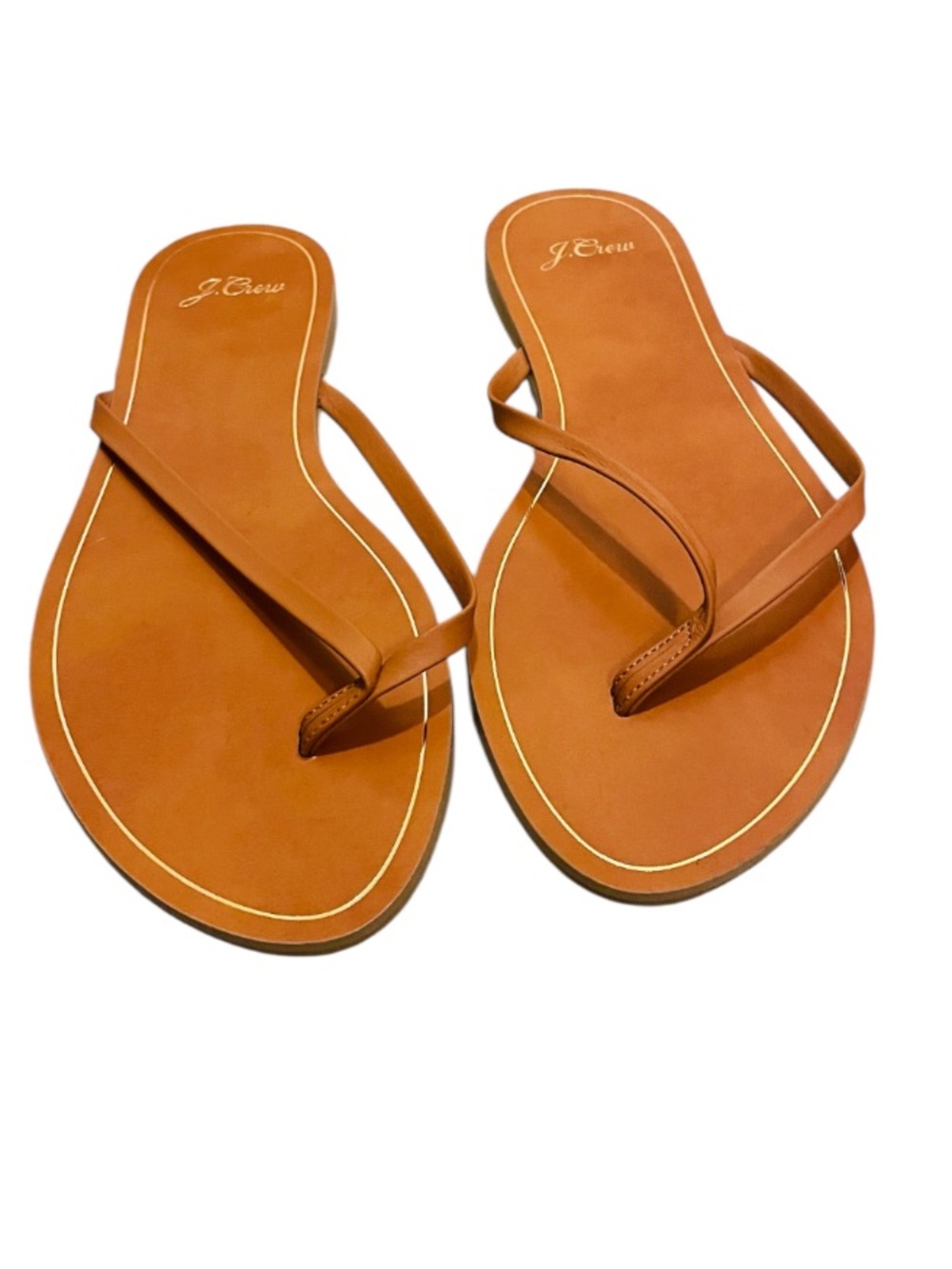 J. Crew Cognac Leather Thin-Strap Slide Sandals